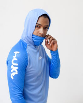 Hukt Long Sleeve Dry Tech Camo T-Shirt / Hoodie with built in buff - Blue