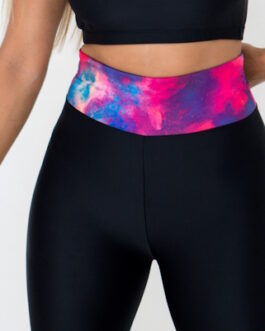 Hukt Ladies High Waisted Full Length Tights -Black / Pink