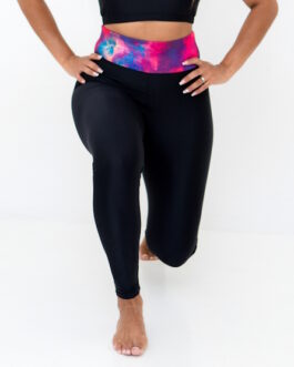 Hukt Ladies High Waisted Full Length Tights -Black / Pink