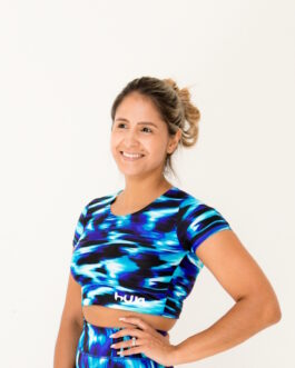 Hukt Ladies Printed Short Sleeve Crop Top - Blue / Black